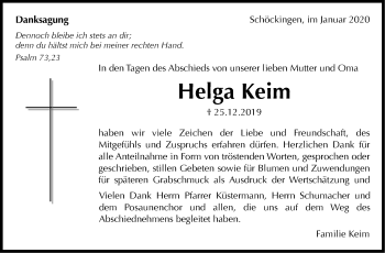Traueranzeige von Helga Keim von Leonberger Kreiszeitung / Strohgäu Extra