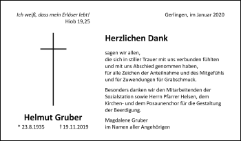 Traueranzeige von Helmut Gruber von Leonberger Kreiszeitung