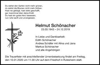 Traueranzeige von Helmut Schönacher von Leonberger Kreiszeitung