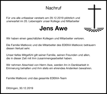Traueranzeige von Jens Awe von Leonberger Kreiszeitung
