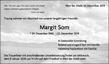 Traueranzeige von Margit Som von Leonberger Kreiszeitung