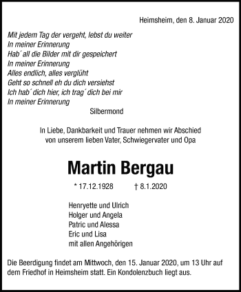 Traueranzeige von Martin Bergau von Leonberger Kreiszeitung