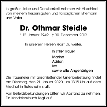 Traueranzeige von Othmar Steidle von Leonberger Kreiszeitung