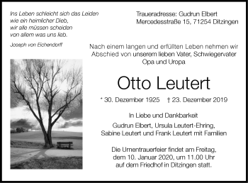 Traueranzeige von Otto Leutert von Leonberger Kreiszeitung
