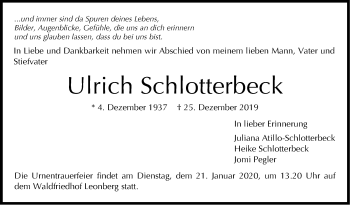 Traueranzeige von Ulrich Schlotterbeck von Leonberger Kreiszeitung