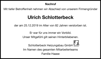 Traueranzeige von Ulrich Schlotterbeck von Leonberger Kreiszeitung
