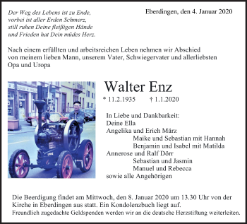 Traueranzeige von Walter Enz von Leonberger Kreiszeitung