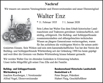 Traueranzeige von Walter Enz von Leonberger Kreiszeitung
