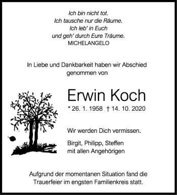 Traueranzeige von Erwin Koch  von Leonberger Kreiszeitung / Strohgäu Extra