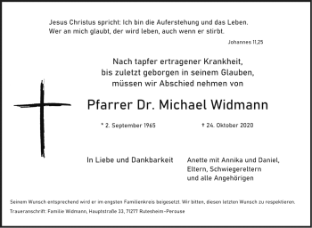 Traueranzeige von Michael Widmann von Leonberger Kreiszeitung / Strohgäu Extra