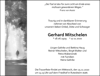 Traueranzeige von Gerhard Mitschelen von Leonberger Kreiszeitung / Strohgäu Extra