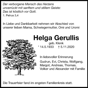 Traueranzeige von Helga Gerullis von Leonberger Kreiszeitung / Strohgäu Extra