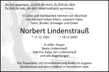 Traueranzeige von Norbert Lindenstrauß von Leonberger Kreiszeitung / Strohgäu Extra