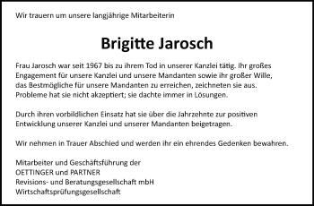 Traueranzeige von Brigitte Jarosch von Leonberger Kreiszeitung / Strohgäu Extra