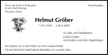 Traueranzeige von Helmut Gröber von Leonberger Kreiszeitung / Strohgäu Extra
