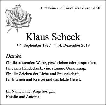 Traueranzeige von Klaus Scheck von Leonberger Kreiszeitung / Strohgäu Extra
