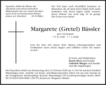 Traueranzeige von Margarete Bässler von Leonberger Kreiszeitung / Strohgäu Extra