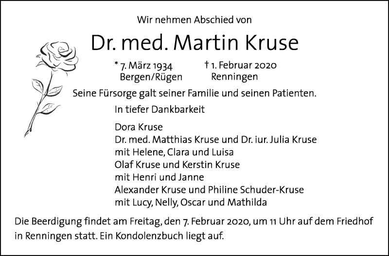  Traueranzeige für Martin Kruse vom 05.02.2020 aus Leonberger Kreiszeitung / Strohgäu Extra