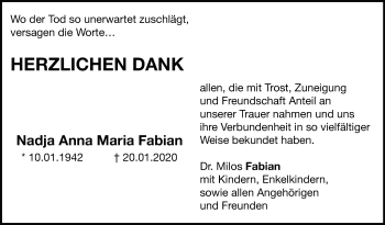 Traueranzeige von Nadja Anna Maria  Fabian von Leonberger Kreiszeitung / Strohgäu Extra