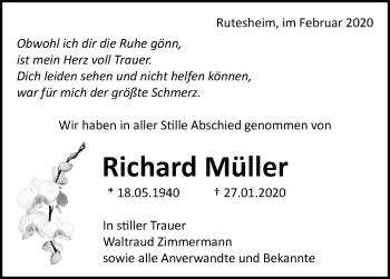 Traueranzeige von Richard Müller von Leonberger Kreiszeitung / Strohgäu Extra