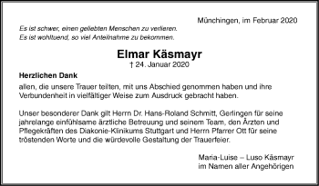 Traueranzeige von Elmar Käsmayr von Leonberger Kreiszeitung / Strohgäu Extra