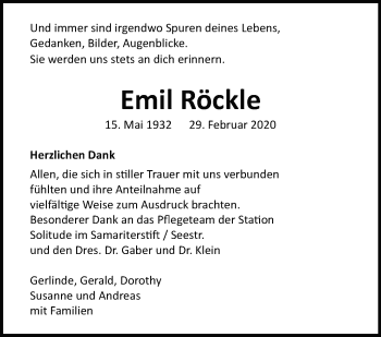 Traueranzeige von Emil Röckle von Leonberger Kreiszeitung / Strohgäu Extra