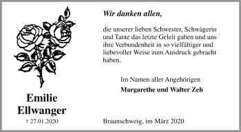 Traueranzeige von Emilie Ellwanger von Leonberger Kreiszeitung / Strohgäu Extra