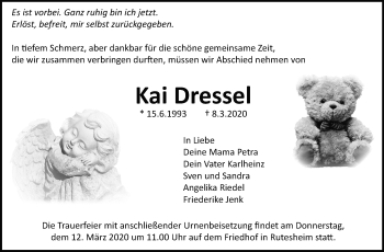 Traueranzeige von Kai Dressel von Leonberger Kreiszeitung / Strohgäu Extra
