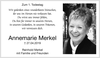 Traueranzeige von Annemarie Merkel von Leonberger Kreiszeitung / Strohgäu Extra