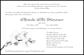 Traueranzeige von Elfriede  Stünzner von Leonberger Kreiszeitung / Strohgäu Extra