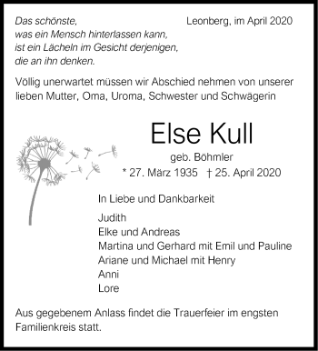 Traueranzeige von Else Kull von Leonberger Kreiszeitung / Strohgäu Extra