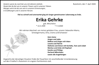 Traueranzeige von Erika Gehrke von Leonberger Kreiszeitung / Strohgäu Extra