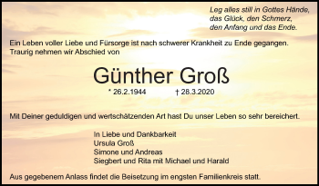 Traueranzeige von Günther Groß von Leonberger Kreiszeitung / Strohgäu Extra
