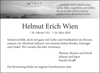 Traueranzeige von Helmut Erich Wien von Leonberger Kreiszeitung / Strohgäu Extra