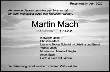 Traueranzeige von Martin Mach von Leonberger Kreiszeitung / Strohgäu Extra