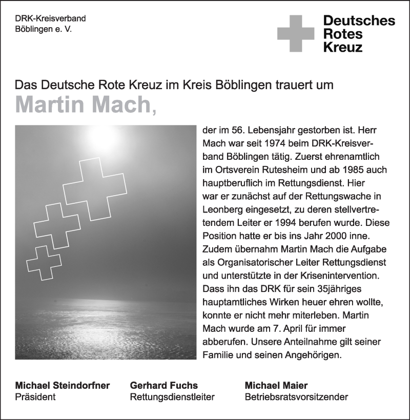  Traueranzeige für Martin Mach vom 18.04.2020 aus Leonberger Kreiszeitung / Strohgäu Extra