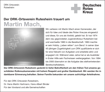 Traueranzeige von Martin Mach von Leonberger Kreiszeitung / Strohgäu Extra