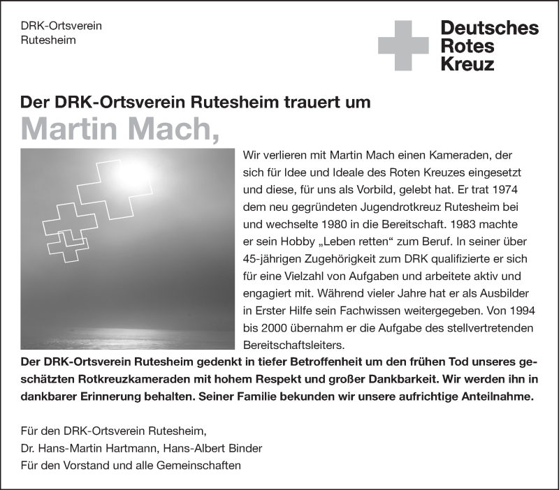  Traueranzeige für Martin Mach vom 16.04.2020 aus Leonberger Kreiszeitung / Strohgäu Extra