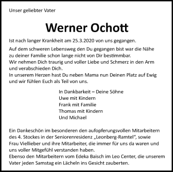 Traueranzeige von Werner Ochott von Leonberger Kreiszeitung / Strohgäu Extra