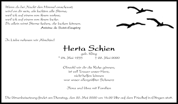 Traueranzeige von Herta Schien von Leonberger Kreiszeitung / Strohgäu Extra