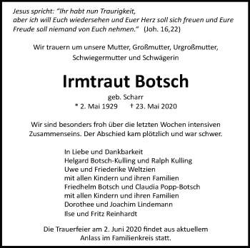 Traueranzeige von Irmtraut Botsch von Leonberger Kreiszeitung / Strohgäu Extra