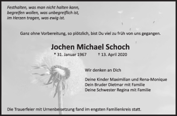 Traueranzeige von Jochen Michael Schoch von Leonberger Kreiszeitung / Strohgäu Extra