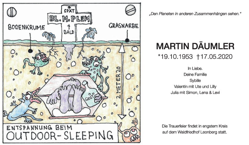  Traueranzeige für Martin Däumler vom 23.05.2020 aus Leonberger Kreiszeitung / Strohgäu Extra