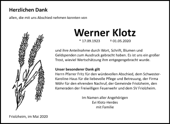 Traueranzeige von Werner Klotz von Leonberger Kreiszeitung / Strohgäu Extra