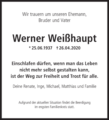 Traueranzeige von Werner Weißhaupt von Leonberger Kreiszeitung / Strohgäu Extra
