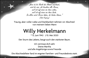 Traueranzeige von Willy Herkelmann von Leonberger Kreiszeitung / Strohgäu Extra