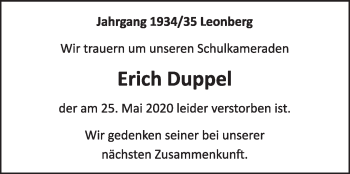 Traueranzeige von Erich Dubbel von Leonberger Kreiszeitung / Strohgäu Extra