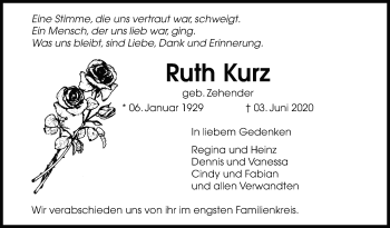 Traueranzeige von Ruth Kurz von Leonberger Kreiszeitung / Strohgäu Extra