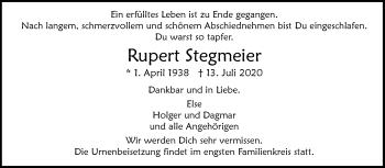 Traueranzeige von Rupert Stegmeier von Leonberger Kreiszeitung / Strohgäu Extra