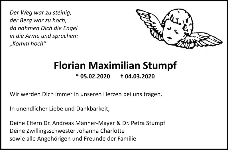  Traueranzeige für Florian Maximilan Stumpf vom 07.03.2020 aus LEONBERGER KREISZEITUNG / STROHGÄU EXTRA